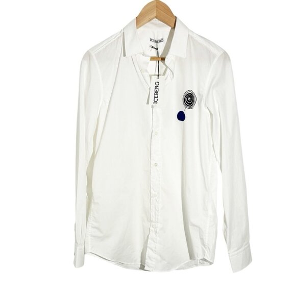 NWT Iceberg White Button Up Shirt With Abstract Print Size S - Picture 1 of 6